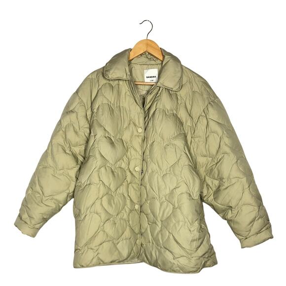 Sandro Gloriana Jacket Oversized Heart Quilted Down Puffer Putty Beige 36 - Picture 3 of 9
